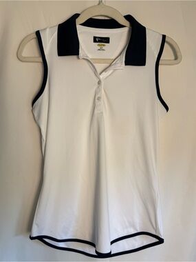 GUC Greg Norman White and Navy Golf Outdoorsy Sleeveless Polo Size S